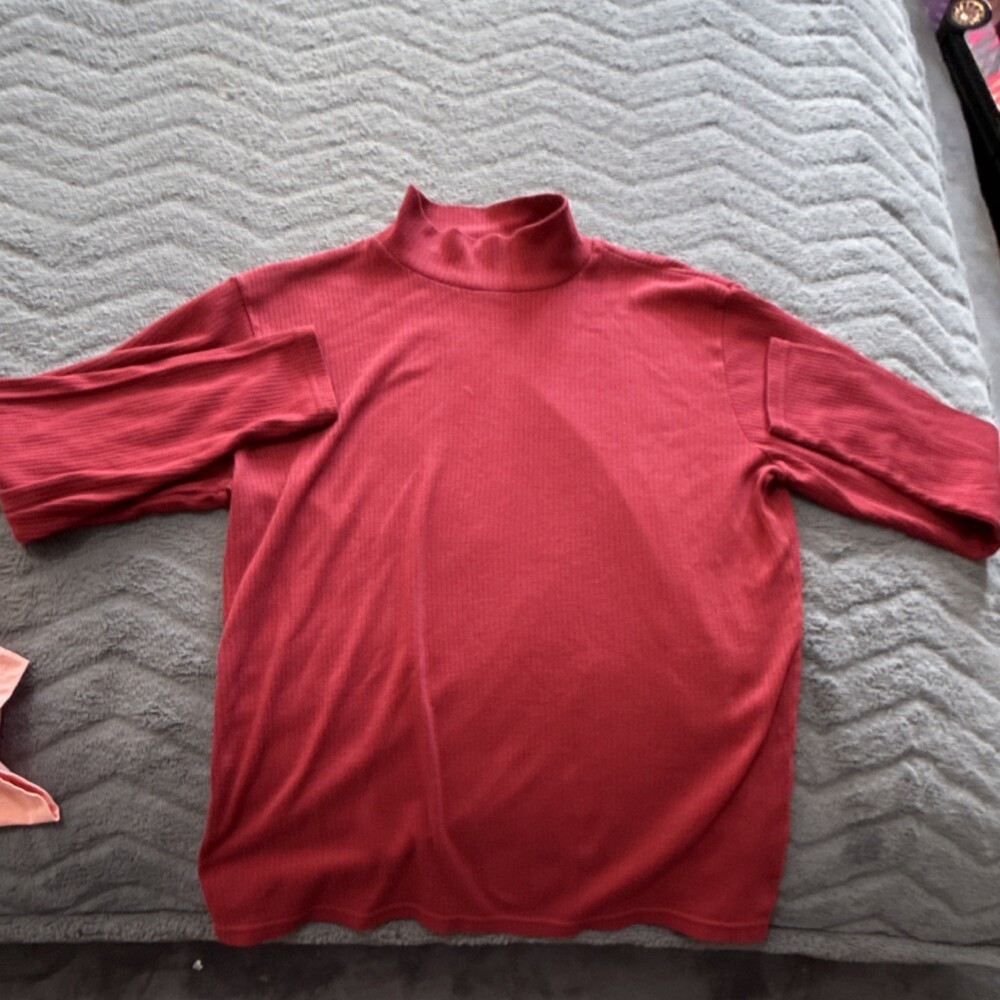 Bobbie Brooks burg  Ribbed Knit  Sweater Mock Neck 3/4 Sleeve Cotton Large